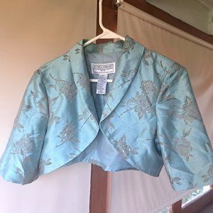 Vintage Blue Dress Jacket, Jessica Howard Petites, Size M, Short Sleeves, Floral